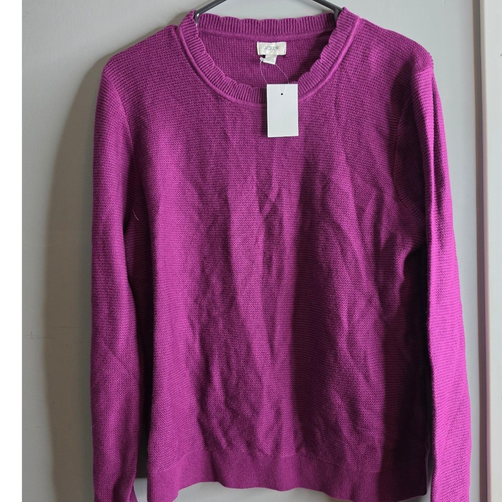 J.Crew Womens Purple Garter Stitch Crewneck Sweater CP348 Iris Size M NEW